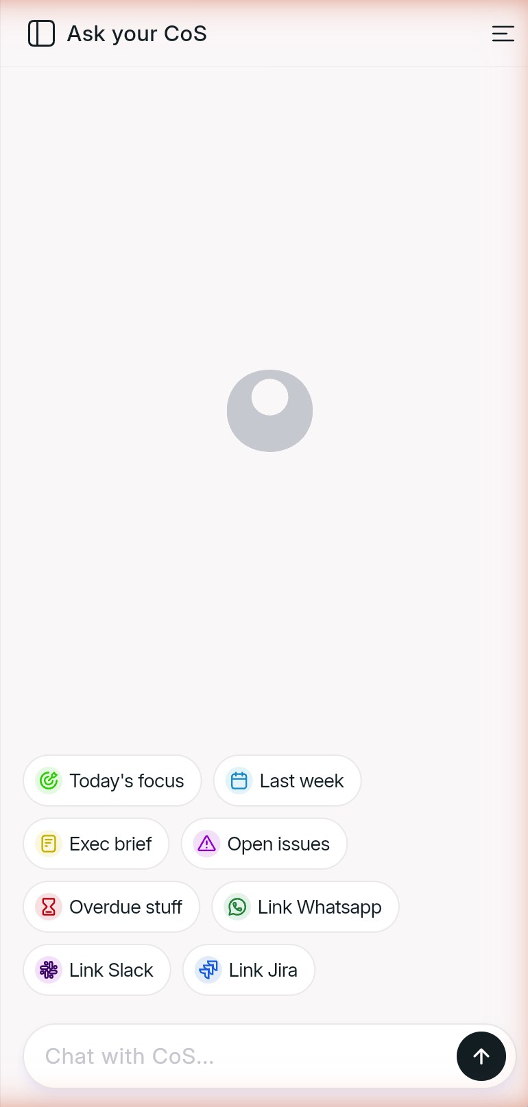 The Ask your CoS chat panel with suggested prompts